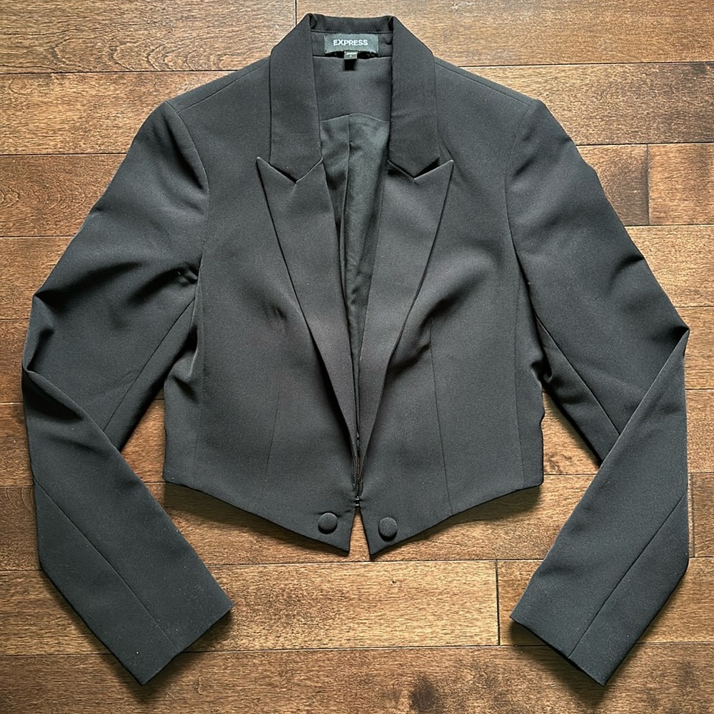 Express Crop Jacket Blazer Black Stretch 4